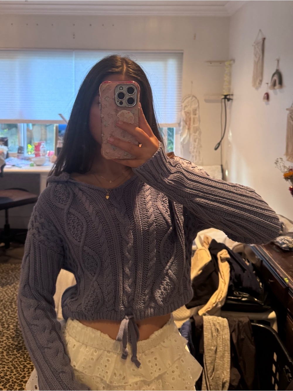 Aeropostale Dusty Blue Cable-Knit Hooded Sweater - Picture 5 of 6